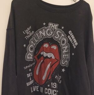 the Rolling Stones Black Crewneck Sweatshirt with Red Tongue Graphic